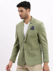 Men Solid Green Single Breasted Blazer-EX-MettyC-Green