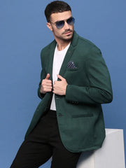 Men Green Slim Fit Single Breasted Blazer-EX-MettyD-Green