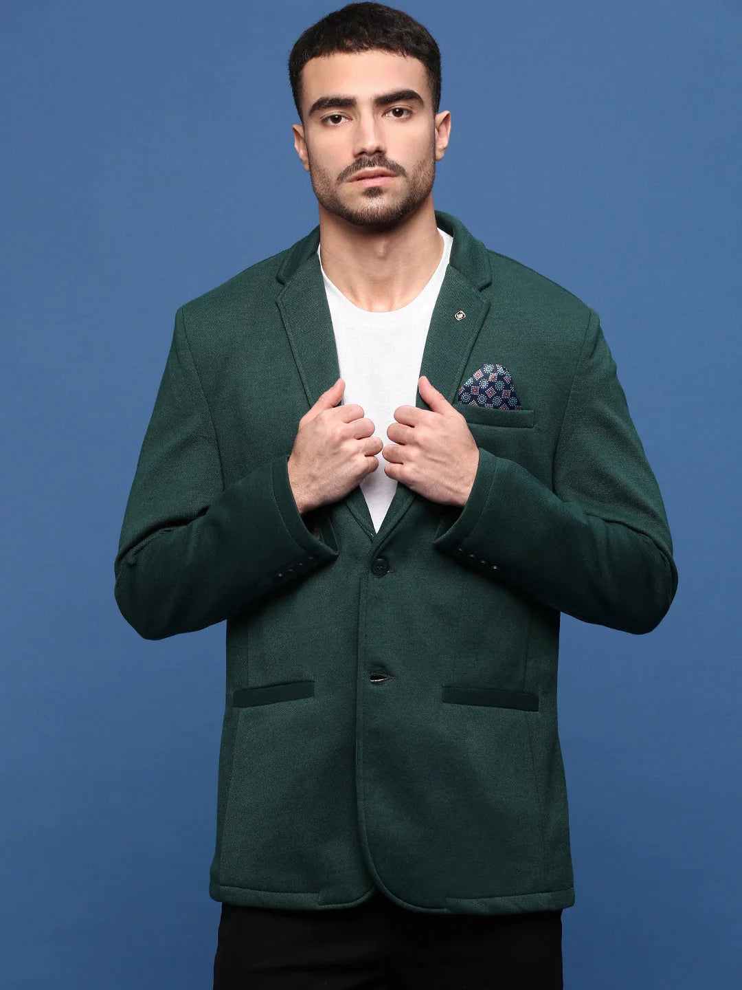 Green Slim Fit Blazer - Cotton Nehru Jacket for Men's Ethnic Wear