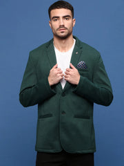 Men Green Slim Fit Single Breasted Blazer-EX-MettyD-Green