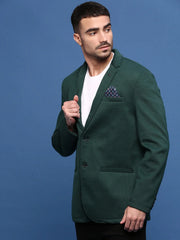 Men Green Slim Fit Single Breasted Blazer-EX-MettyD-Green