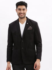 Men Solid Black Single Breasted Blazer-EX-Metty-Black