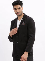 Men Solid Black Single Breasted Blazer-EX-Metty-Black