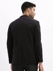 Men Solid Black Single Breasted Blazer-EX-Metty-Black