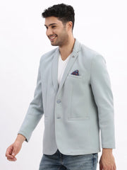 Men Solid Blue Single Breasted Blazer-EX-Metty-Blue