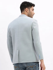 Men Solid Blue Single Breasted Blazer-EX-Metty-Blue