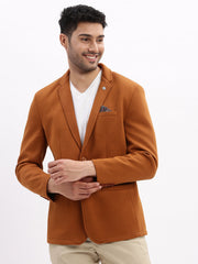 Men Solid Camel Brown Single Breasted Blazer-EX-Metty-Camelbrown