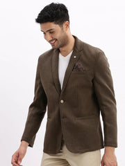 Men Solid Olive Single Breasted Blazer-EX-Metty-Olive