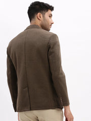 Men Solid Olive Single Breasted Blazer-EX-Metty-Olive