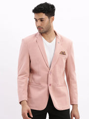 Men Solid Peach Single Breasted Blazer-EX-Metty-Peach