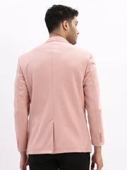 Men Solid Peach Single Breasted Blazer-EX-Metty-Peach