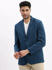Men Solid Teal Single Breasted Blazer-EX-Metty-Teal