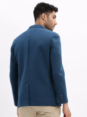 Men Solid Teal Single Breasted Blazer-EX-Metty-Teal