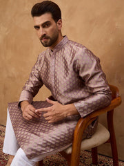 Ethnic Bay Men Mauve Silk Blend Solid Woven Design Straight Kurta With Pant Set-MKSET1458