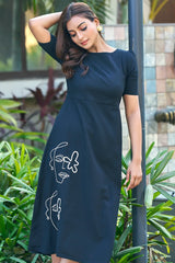 Elegant casual resort wear black dress-CL-SW-3085