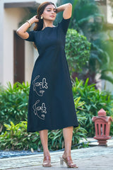 Elegant casual resort wear black dress-CL-SW-3085