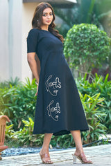 Elegant casual resort wear black dress-CL-SW-3085