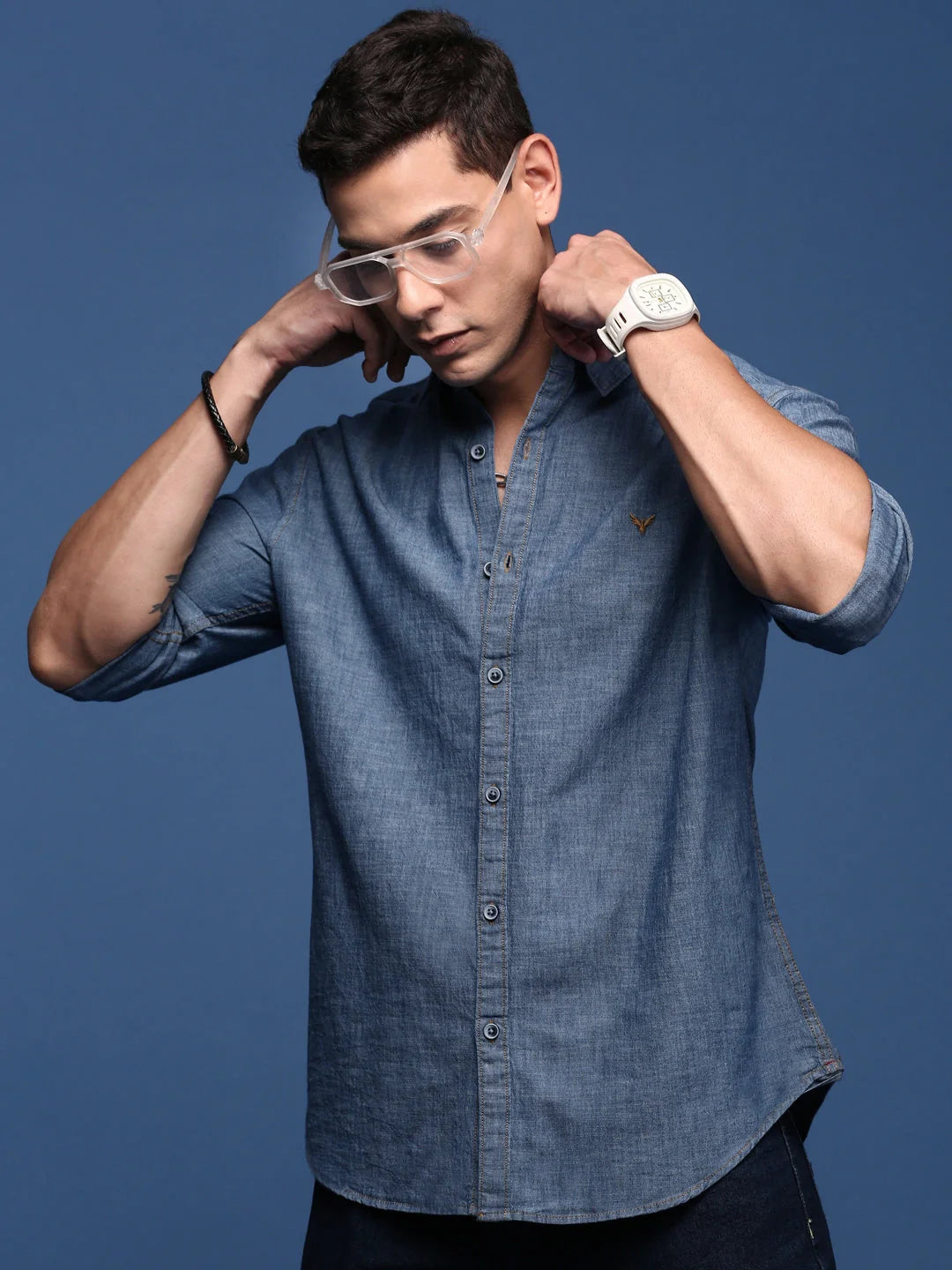 Solid Blue Slim Fit Mens Shirt | Cotton Shirt by DesiQlo