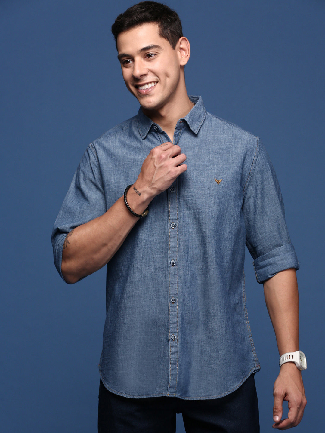 Solid Blue Slim Fit Mens Shirt | Cotton Shirt by DesiQlo