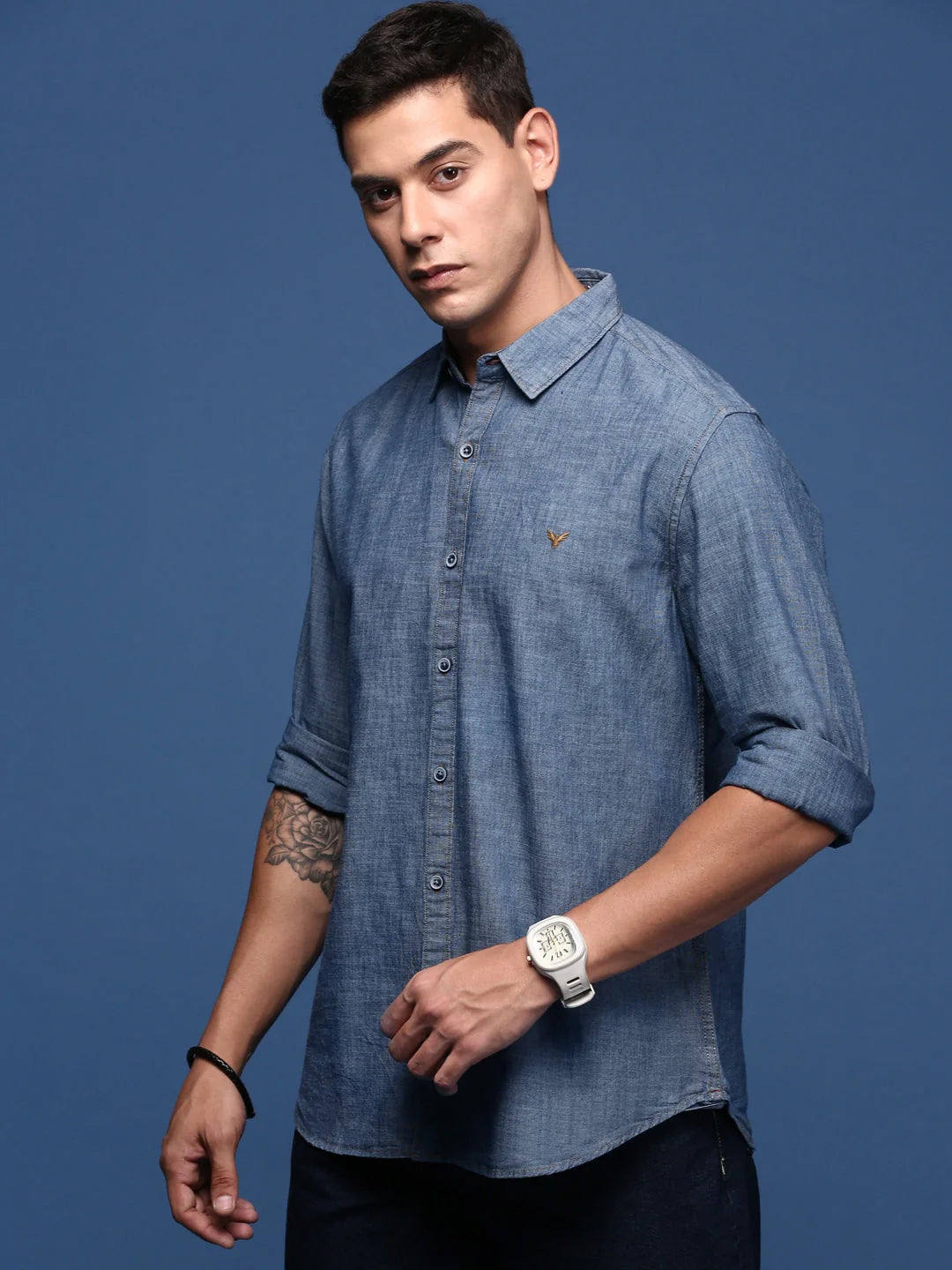 Solid Blue Slim Fit Mens Shirt | Cotton Shirt by DesiQlo