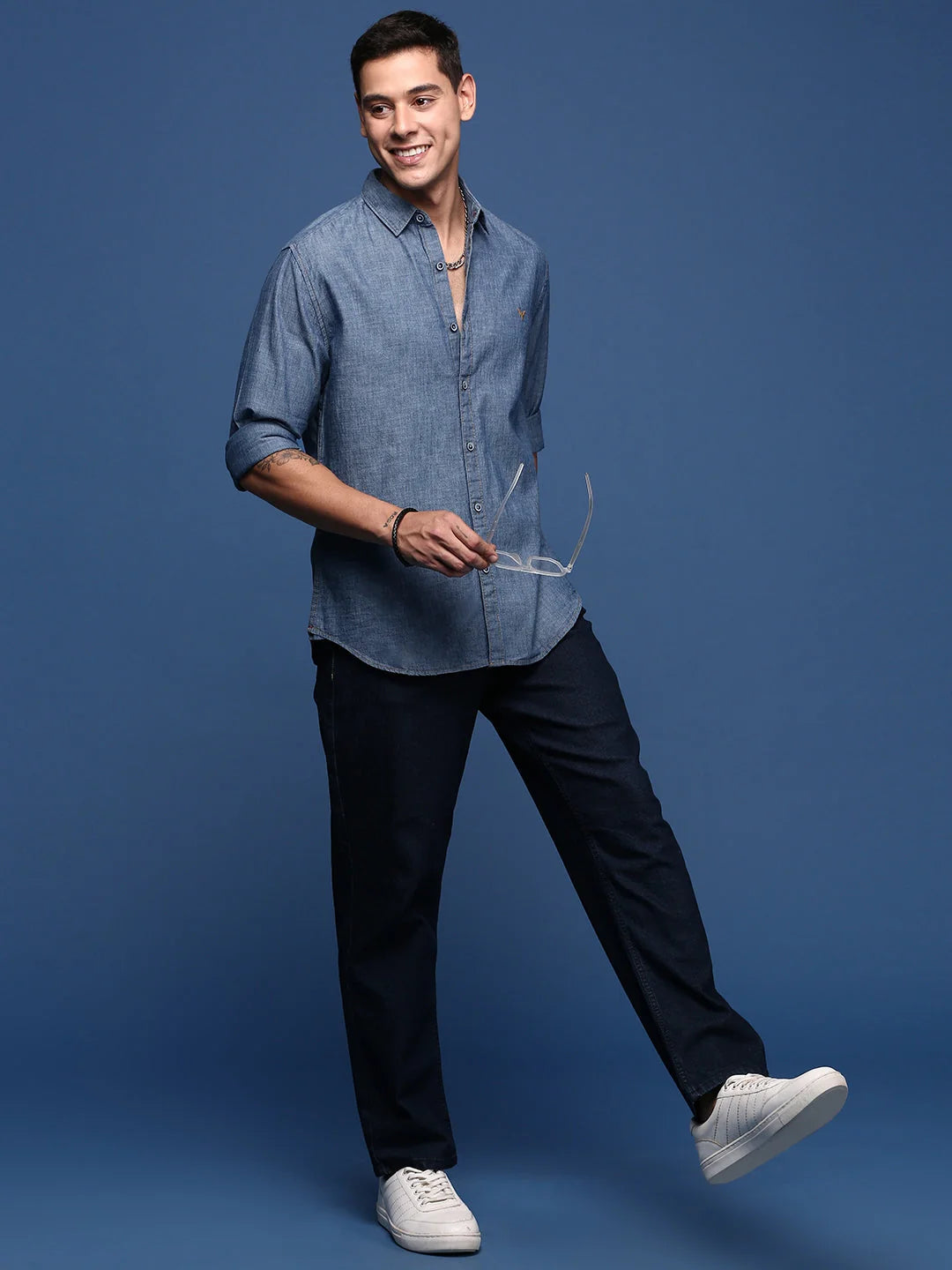 Solid Blue Slim Fit Mens Shirt | Cotton Shirt by DesiQlo