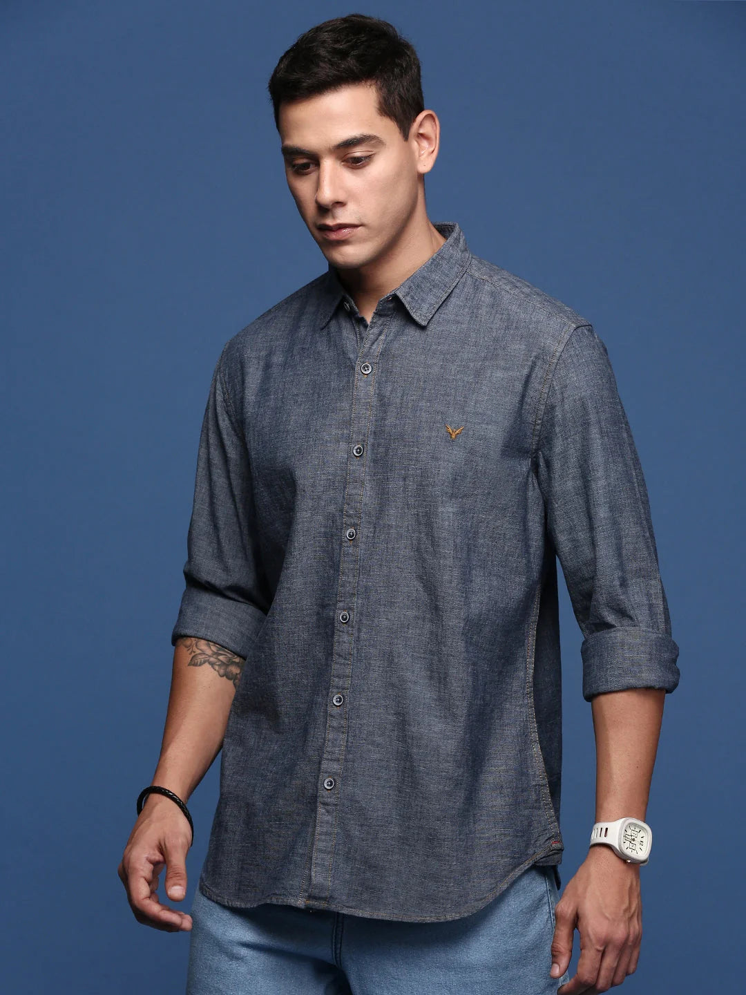 Solid Navy Blue Slim Fit Mens Shirt | Cotton Shirt by DesiQlo