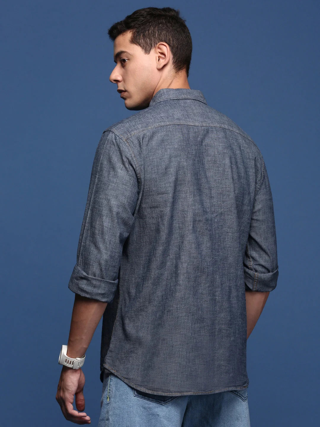 Solid Navy Blue Slim Fit Mens Shirt | Cotton Shirt by DesiQlo