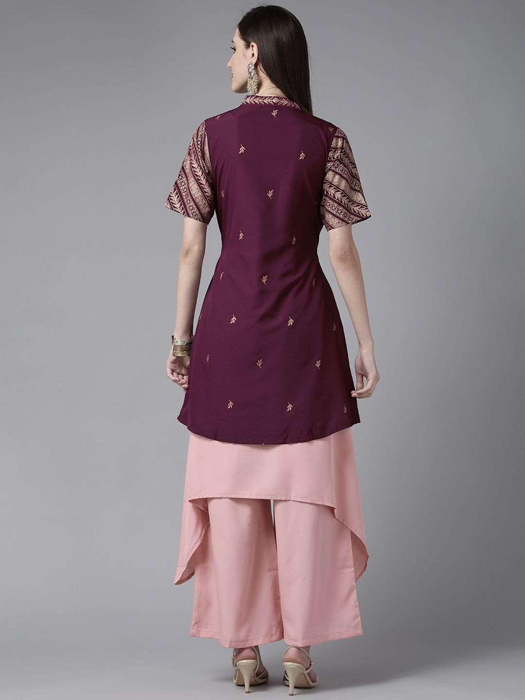 Rose Crepe Kurta Palazzo Set with Jacket - Women's Ethnic Style