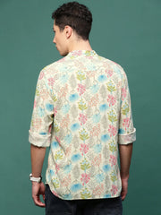 Men Cream Floral Slim Fit Shirt-Esau-3198-Cream