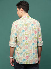 Men Cream Floral Slim Fit Shirt-Esau-3198-Cream
