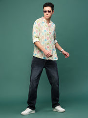 Men Cream Floral Slim Fit Shirt-Esau-3198-Cream