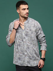 Men Grey Floral Slim Fit Shirt-Esau-3199-Grey