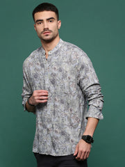 Men Grey Floral Slim Fit Shirt-Esau-3199-Grey