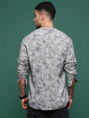 Men Grey Floral Slim Fit Shirt-Esau-3199-Grey