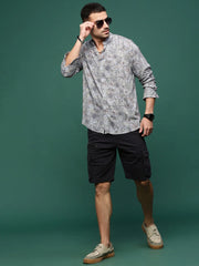 Men Grey Floral Slim Fit Shirt-Esau-3199-Grey