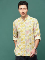 Men Cream Floral Slim Fit Shirt-Esau-3200-Cream