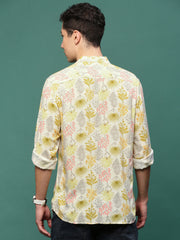 Men Cream Floral Slim Fit Shirt-Esau-3200-Cream