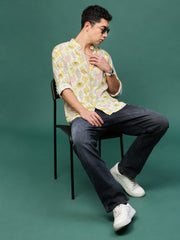 Men Cream Floral Slim Fit Shirt-Esau-3200-Cream
