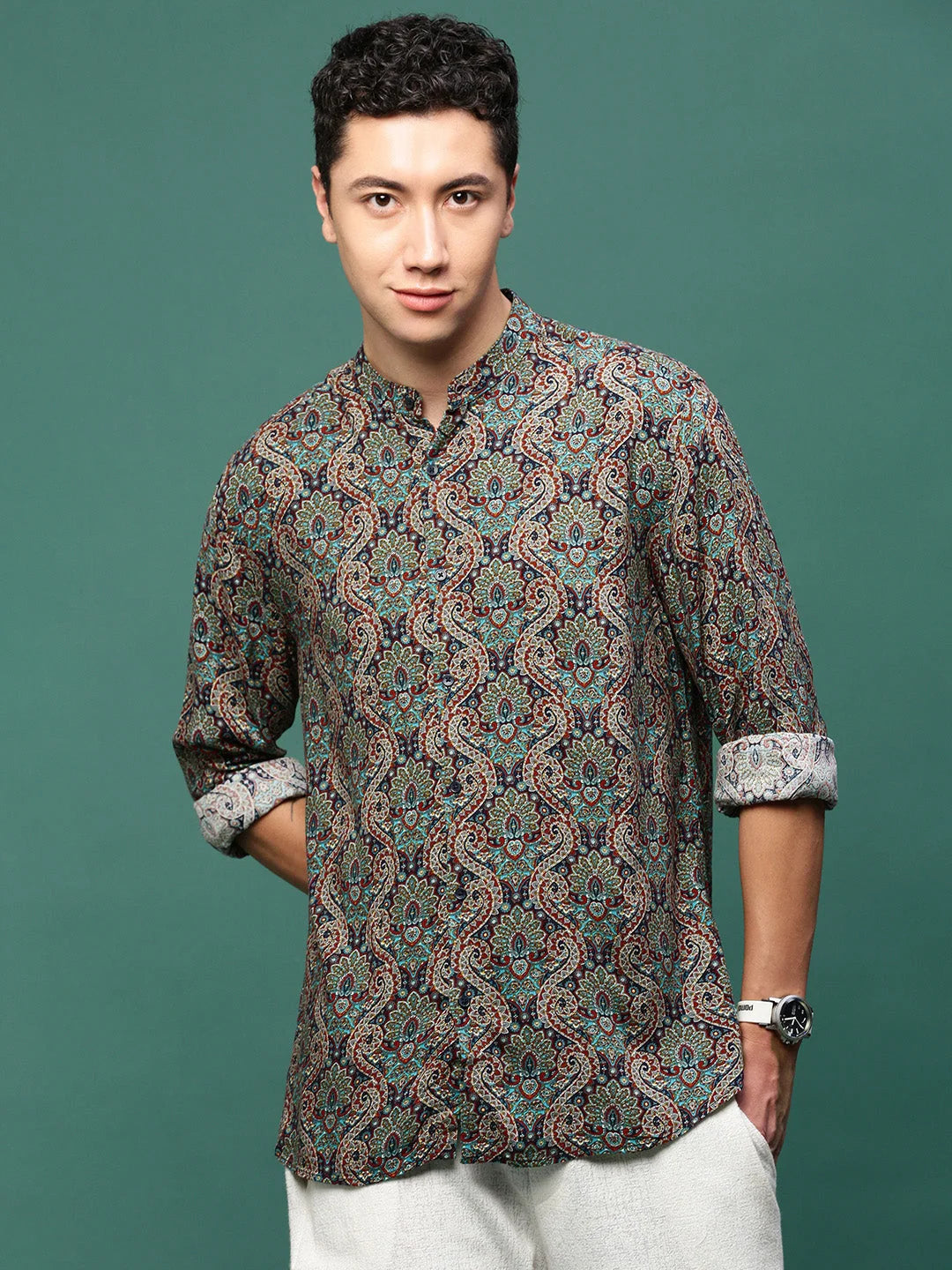 Navy Blue Graphic Mens Shirt - Slim Fit Cotton Shirt | DesiQlo