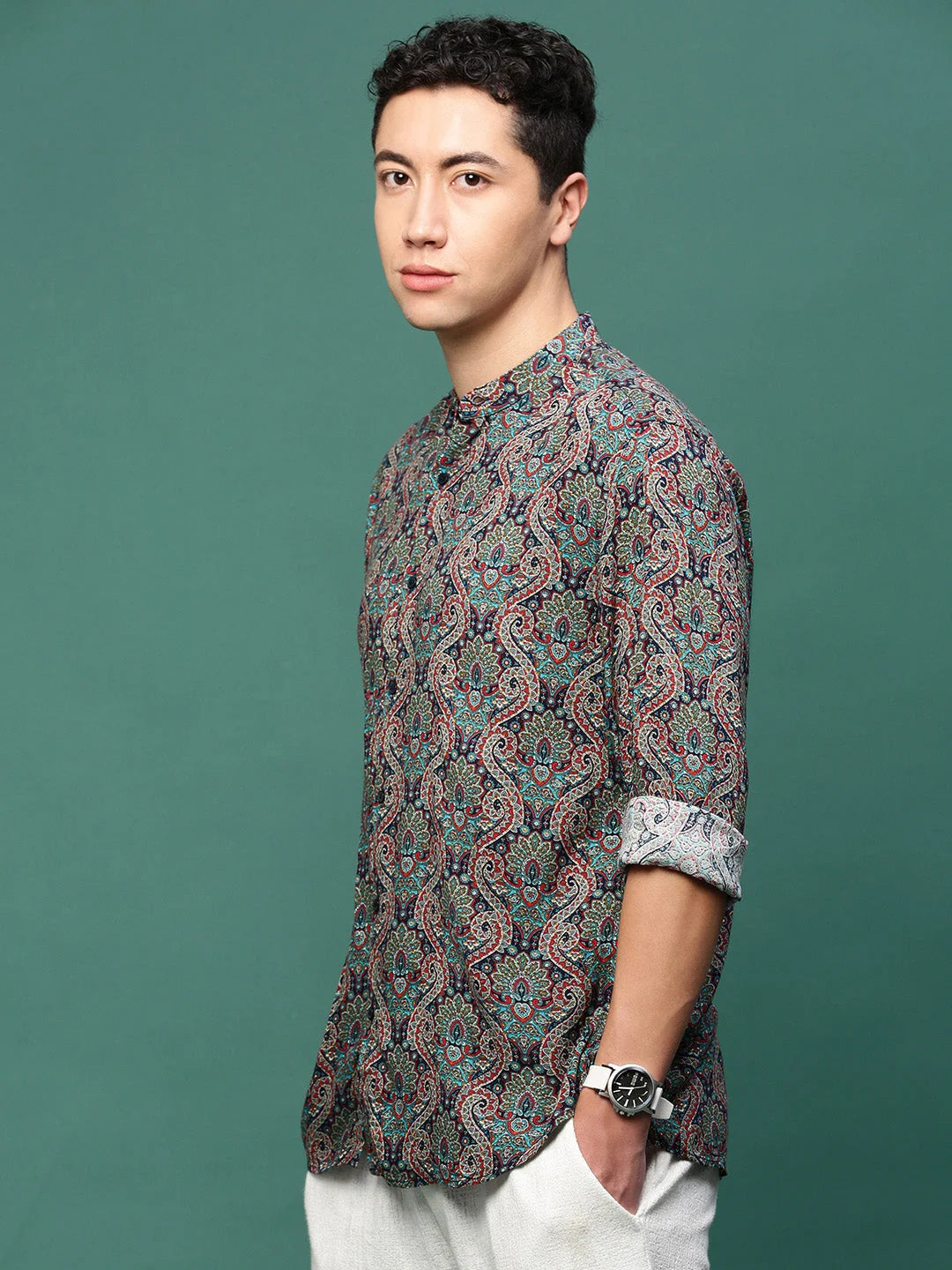 Navy Blue Graphic Mens Shirt - Slim Fit Cotton Shirt | DesiQlo