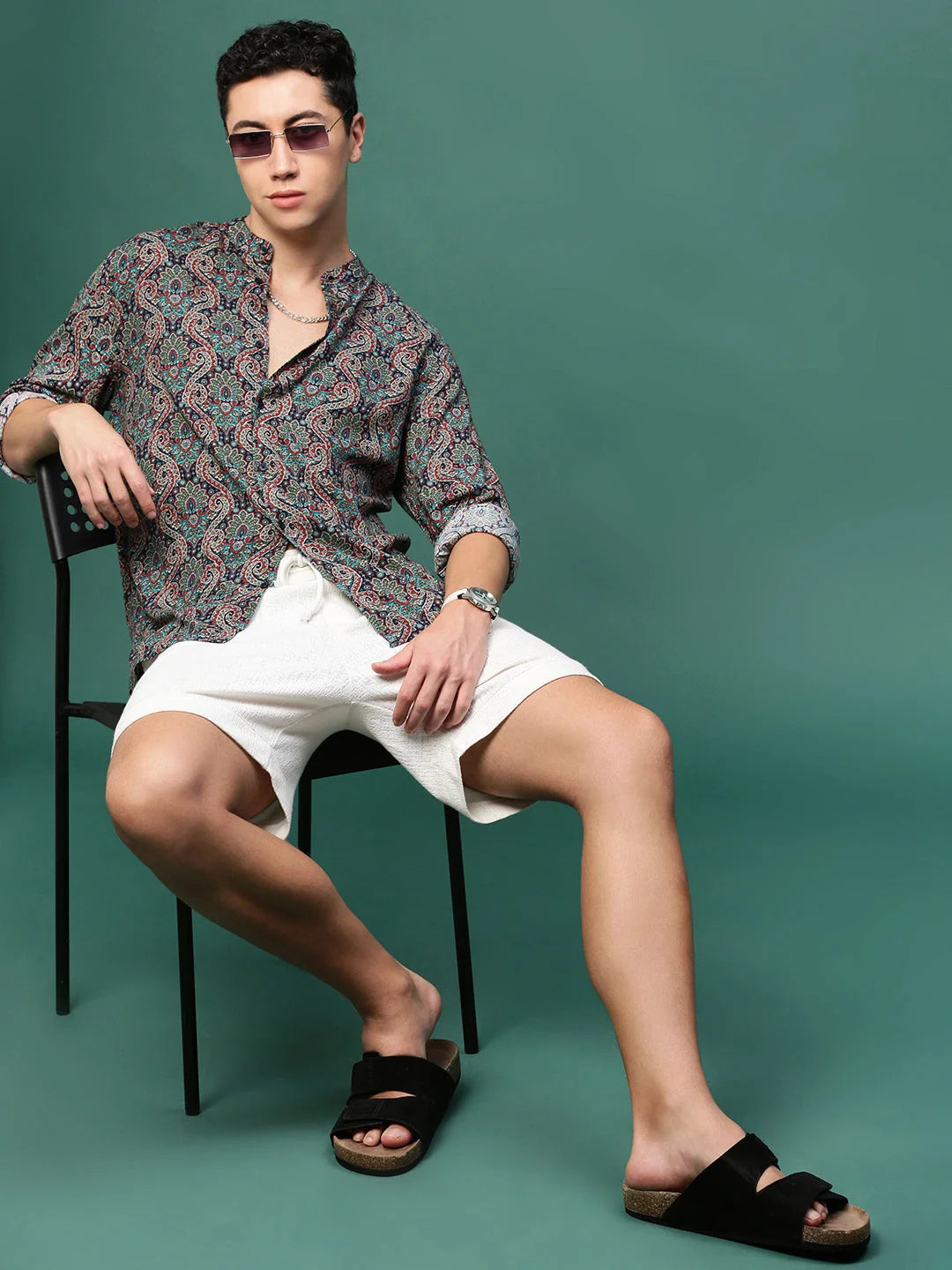 Navy Blue Graphic Mens Shirt - Slim Fit Cotton Shirt | DesiQlo