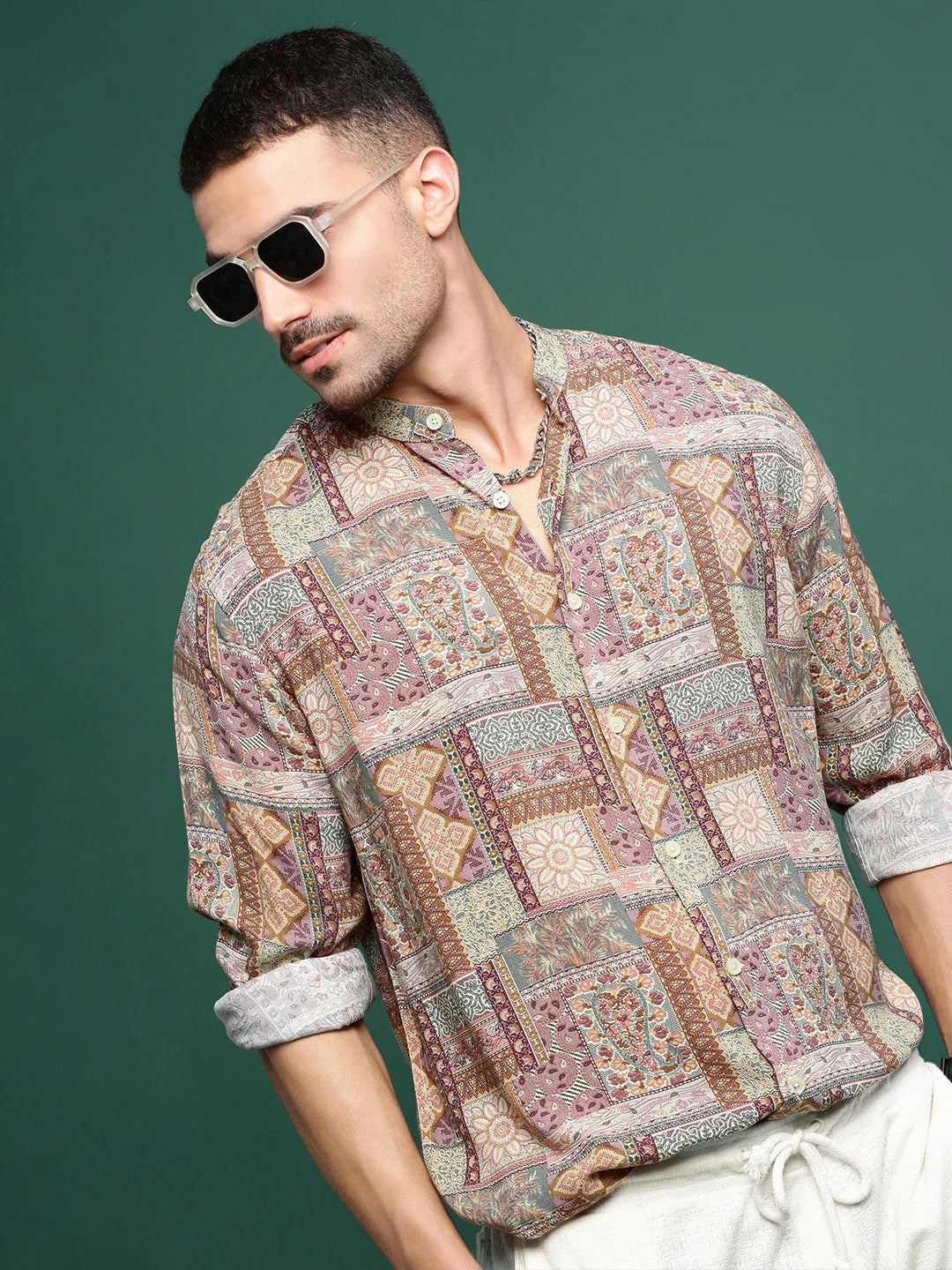 Men's Brown Graphic Cotton Shirt | Slim Fit Printed Shirt