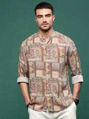 Men Brown Graphic Slim Fit Shirt-Esau-3202-Brown