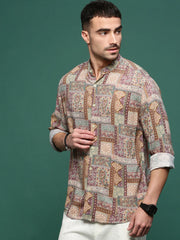 Men Brown Graphic Slim Fit Shirt-Esau-3202-Brown