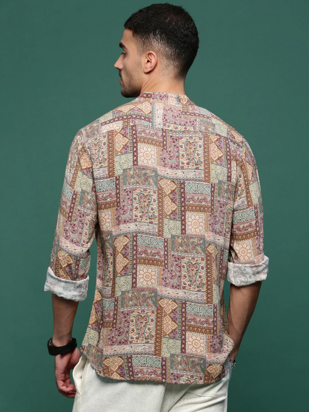 Men's Brown Graphic Cotton Shirt | Slim Fit Printed Shirt