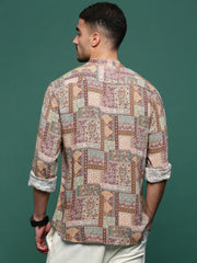 Men Brown Graphic Slim Fit Shirt-Esau-3202-Brown