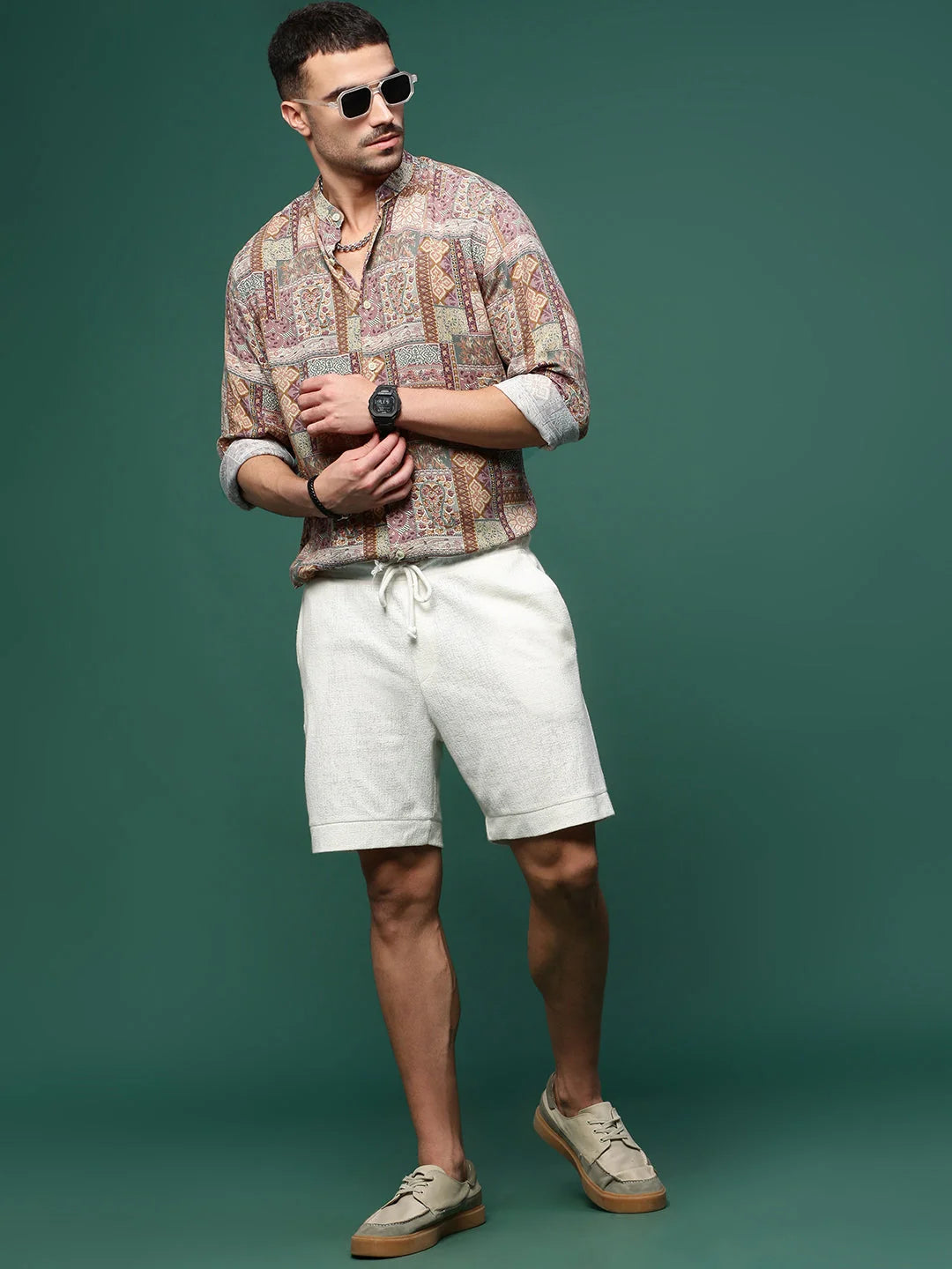 Men's Brown Graphic Cotton Shirt | Slim Fit Printed Shirt