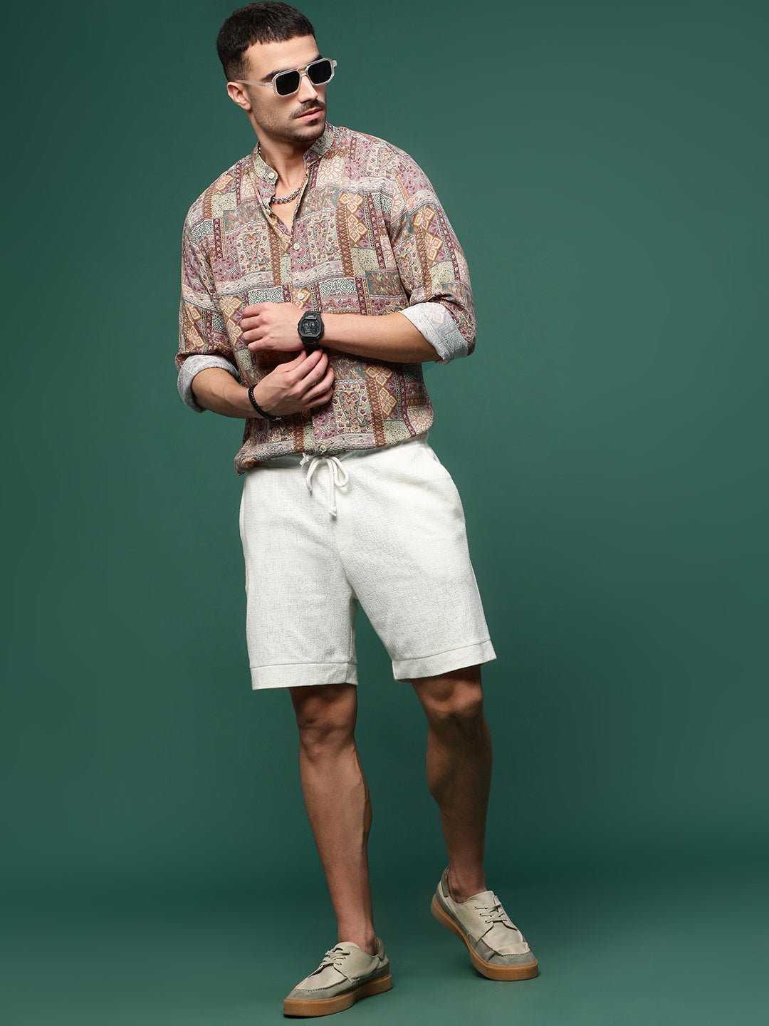 Men's Brown Graphic Cotton Shirt | Slim Fit Printed Shirt