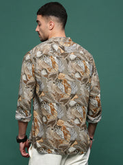 Men Olive Floral Slim Fit Shirt-Esau-3206-Olive