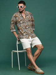 Men Olive Floral Slim Fit Shirt-Esau-3206-Olive